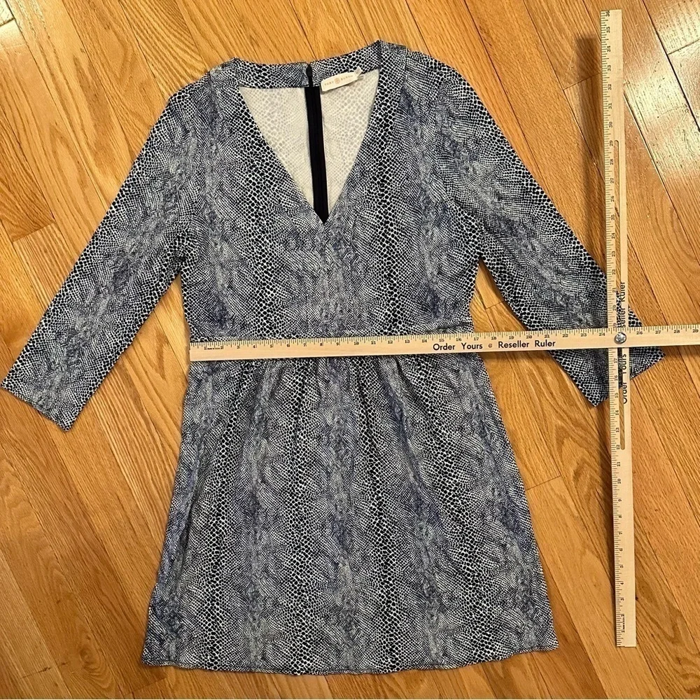 TORY BURCH Snake Print Jersey Dress blue white 3/4 sleeve V neck XL stretch